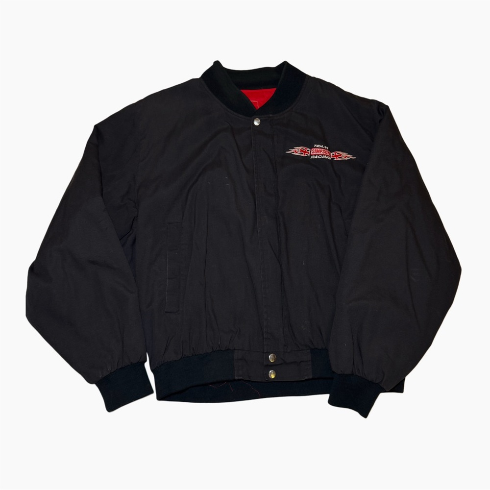 Vintage Team Simpson Racing Black Puffer Jacket – Red Lined Snap Front